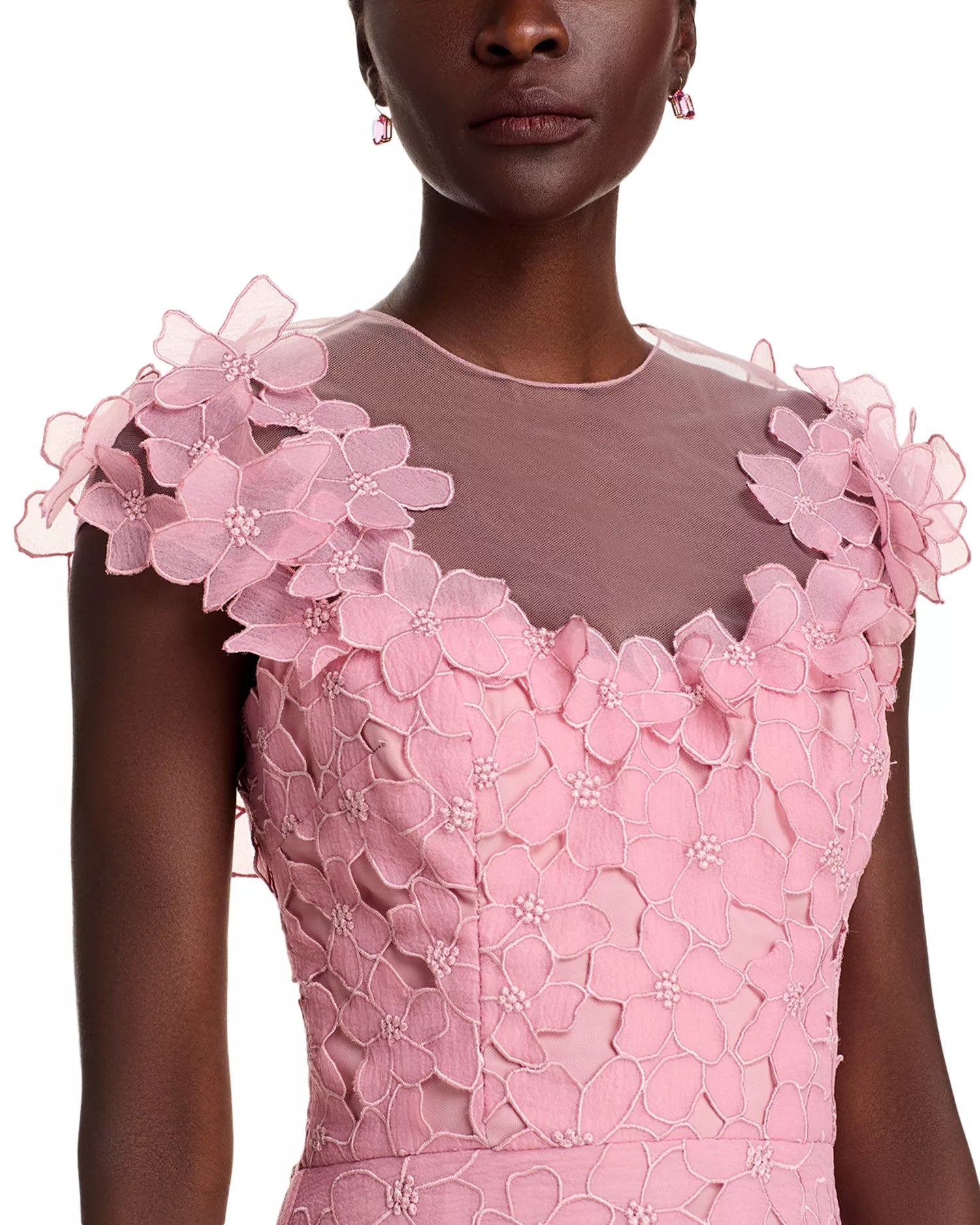 Pink lace dress Teri Jon Organza Floral Gown