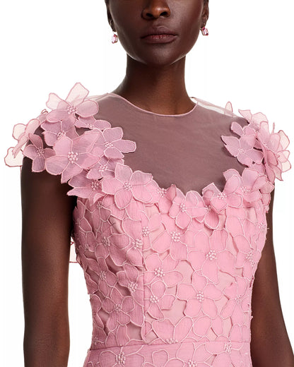 Pink lace dress Teri Jon Organza Floral Gown