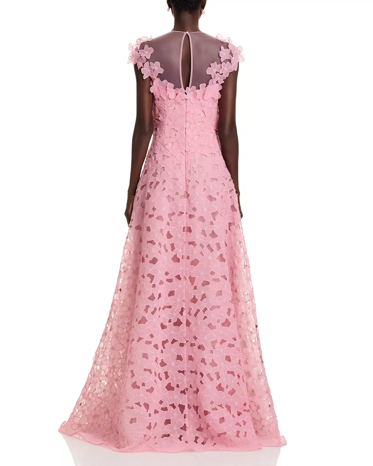 Pink lace dress Teri Jon Organza Floral Gown