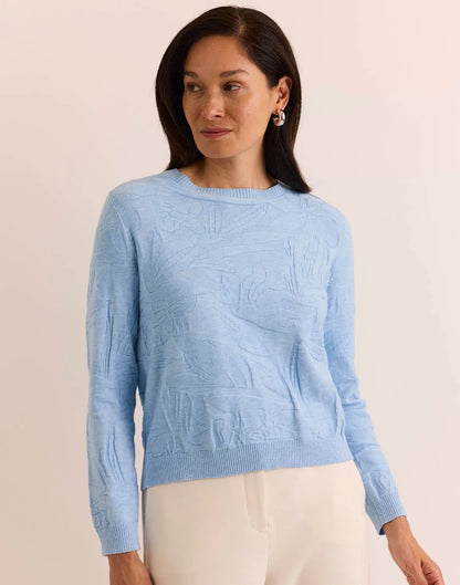 The H Edition Georgina Long Sleeve Sweater light blue floral textured knit sweater