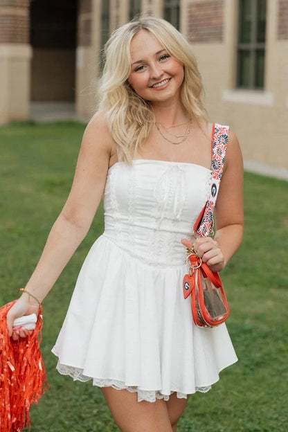 UGA Georgia Bulldogs Floral Purse Strap  clear crossbody bag with a red, black, and white patterned strap. 
