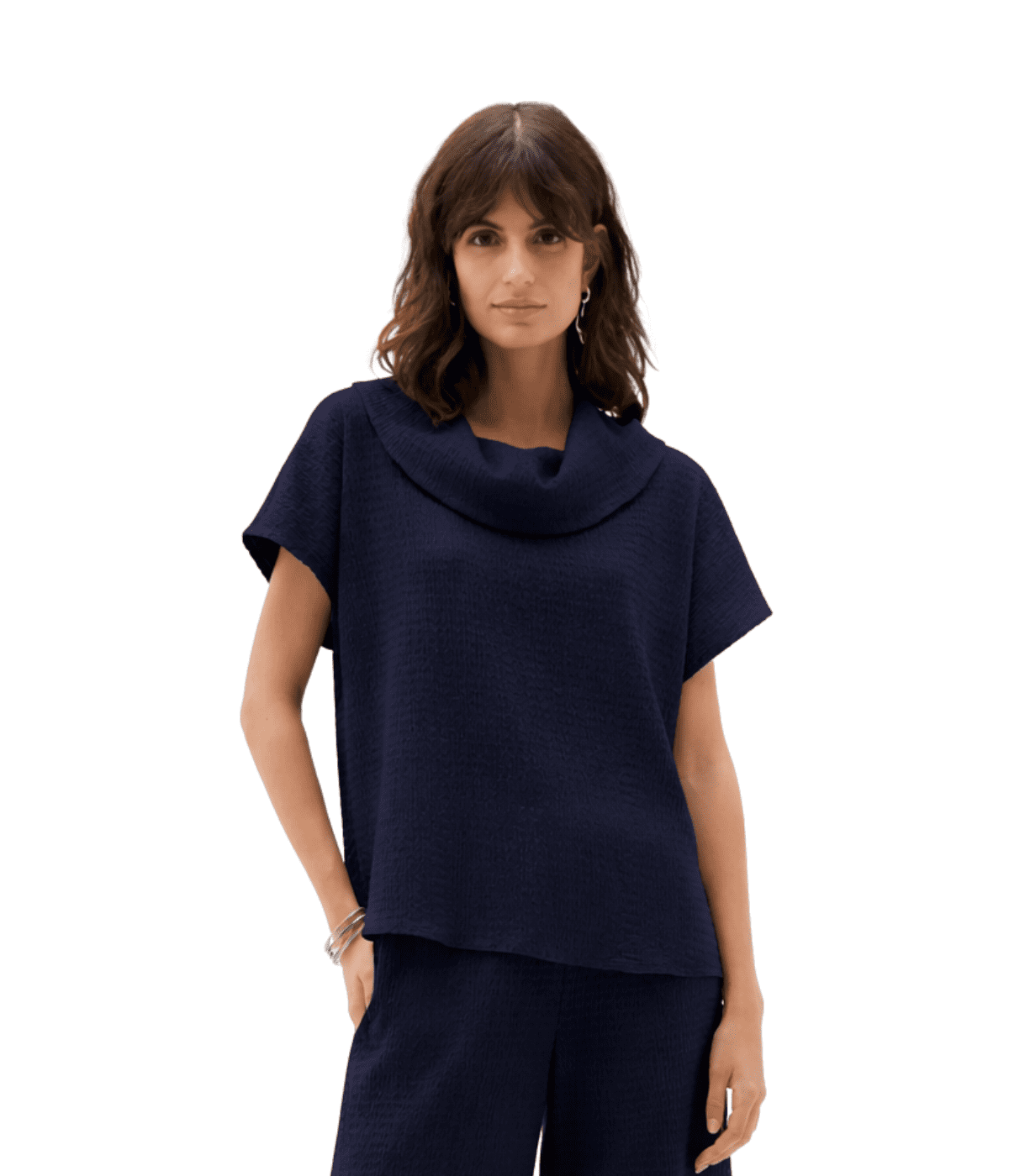 Joseph Ribkoff cowl collar top with draped neckline, stylish women&