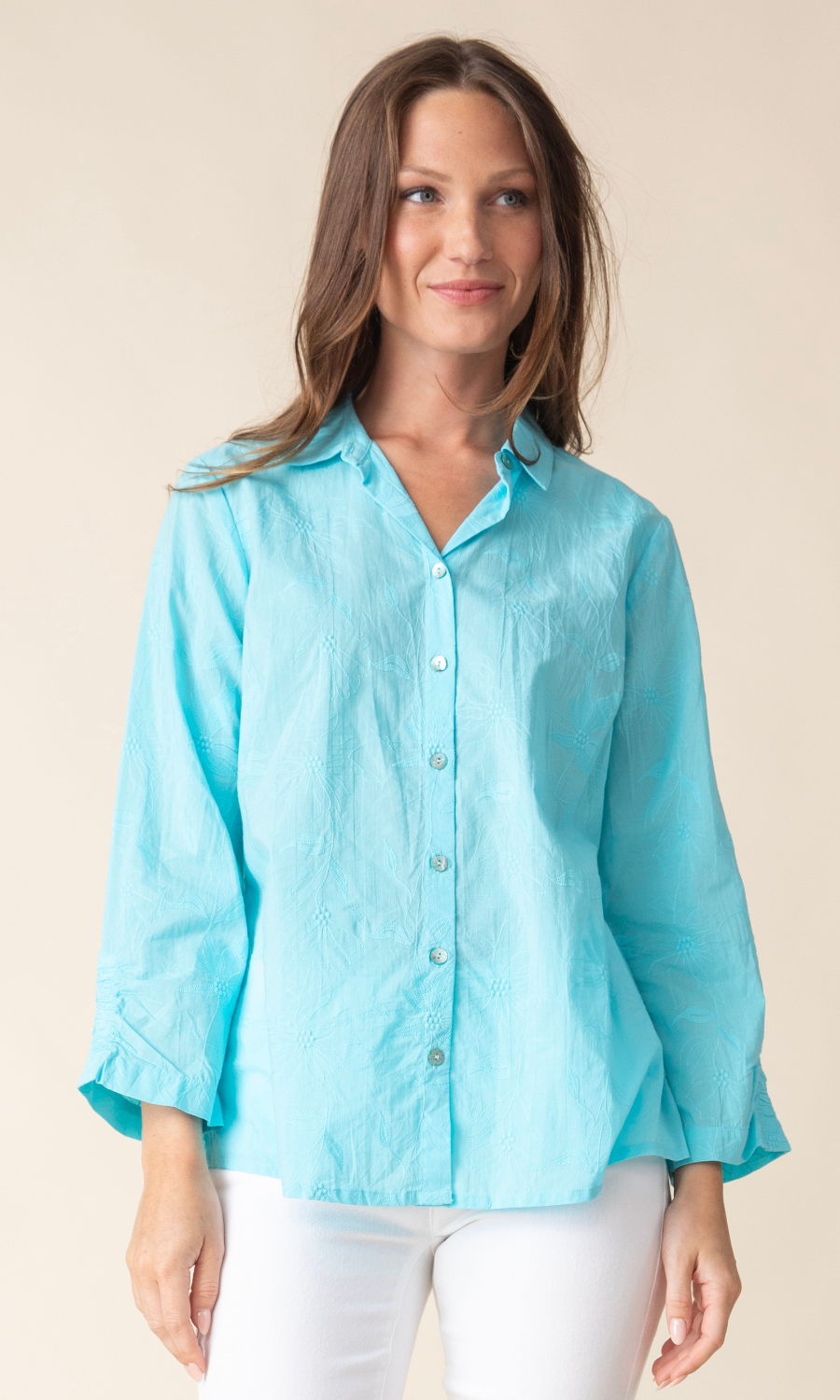 Habitat | Floral Embrdy Ruched Sleeve Sh