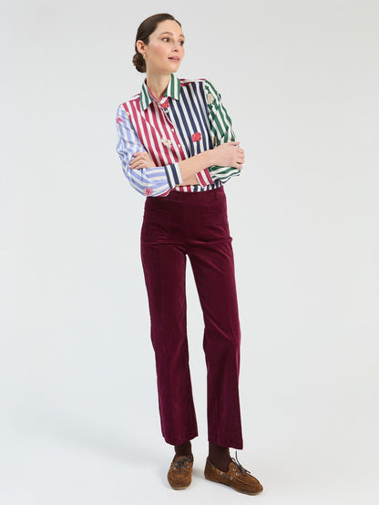 Vilagallo multicolor striped embroidered shirt style 33805 shown on model, long sleeves and classic collar