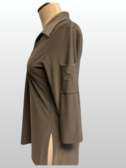 Brown jacket on a mannequin against a white background