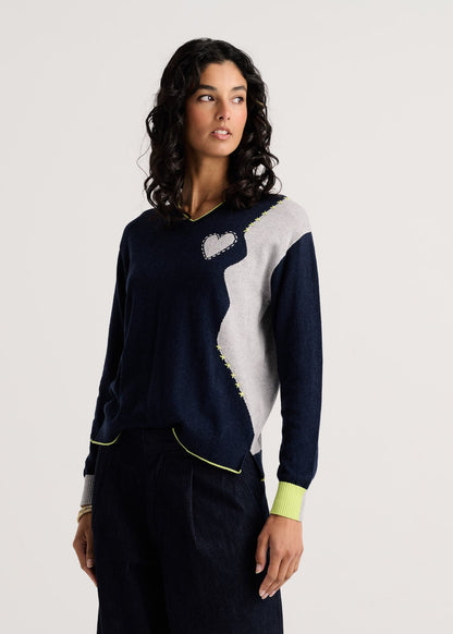 Threaded Love V Neck, Dark Denim