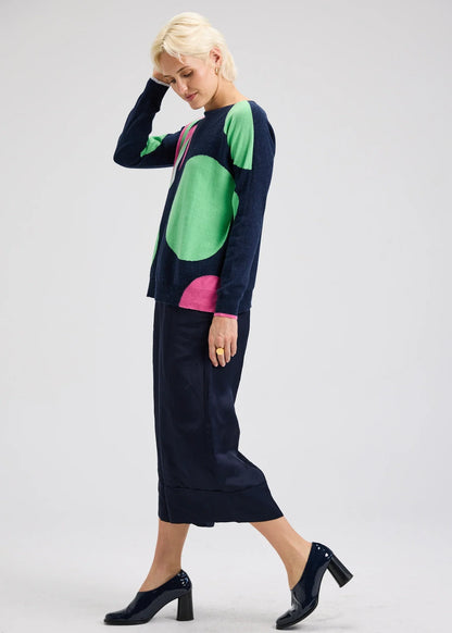 Womens navy sweater with circles