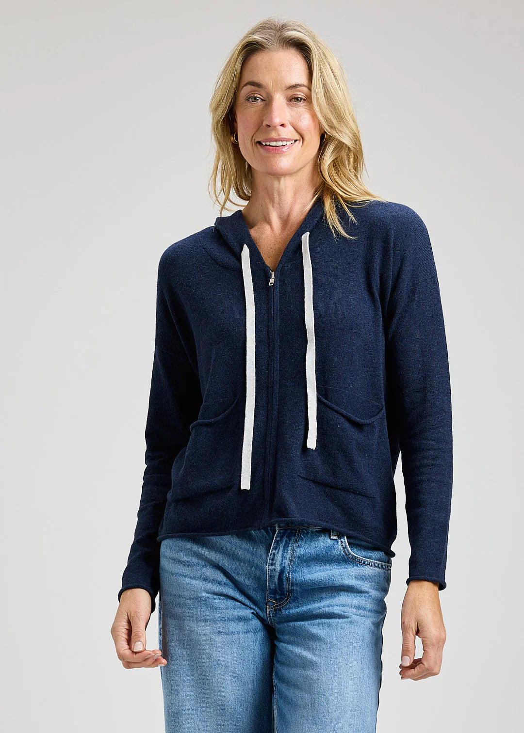 Woman Zaket &amp; Plover navy blue hoodie with white drawstrings 