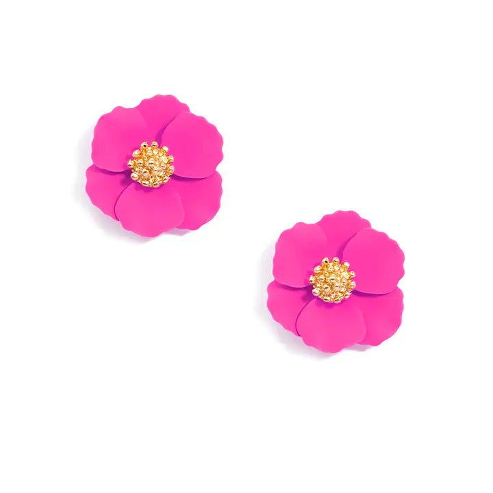 Zenzii Mini Hand Painted Stud Earring of pink flower-shaped earrings with gold centers