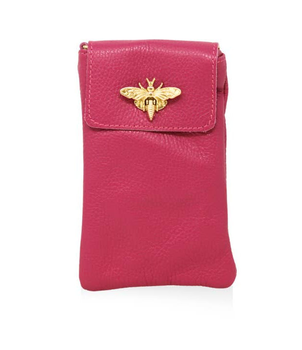 Leather Cell Phone Bag - Fuschia