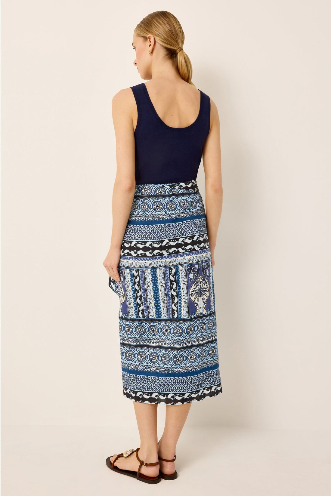 Women’s Marie Oliver SANDRA Wrap SKIRT Blue Tile Printed Wrap Skirt