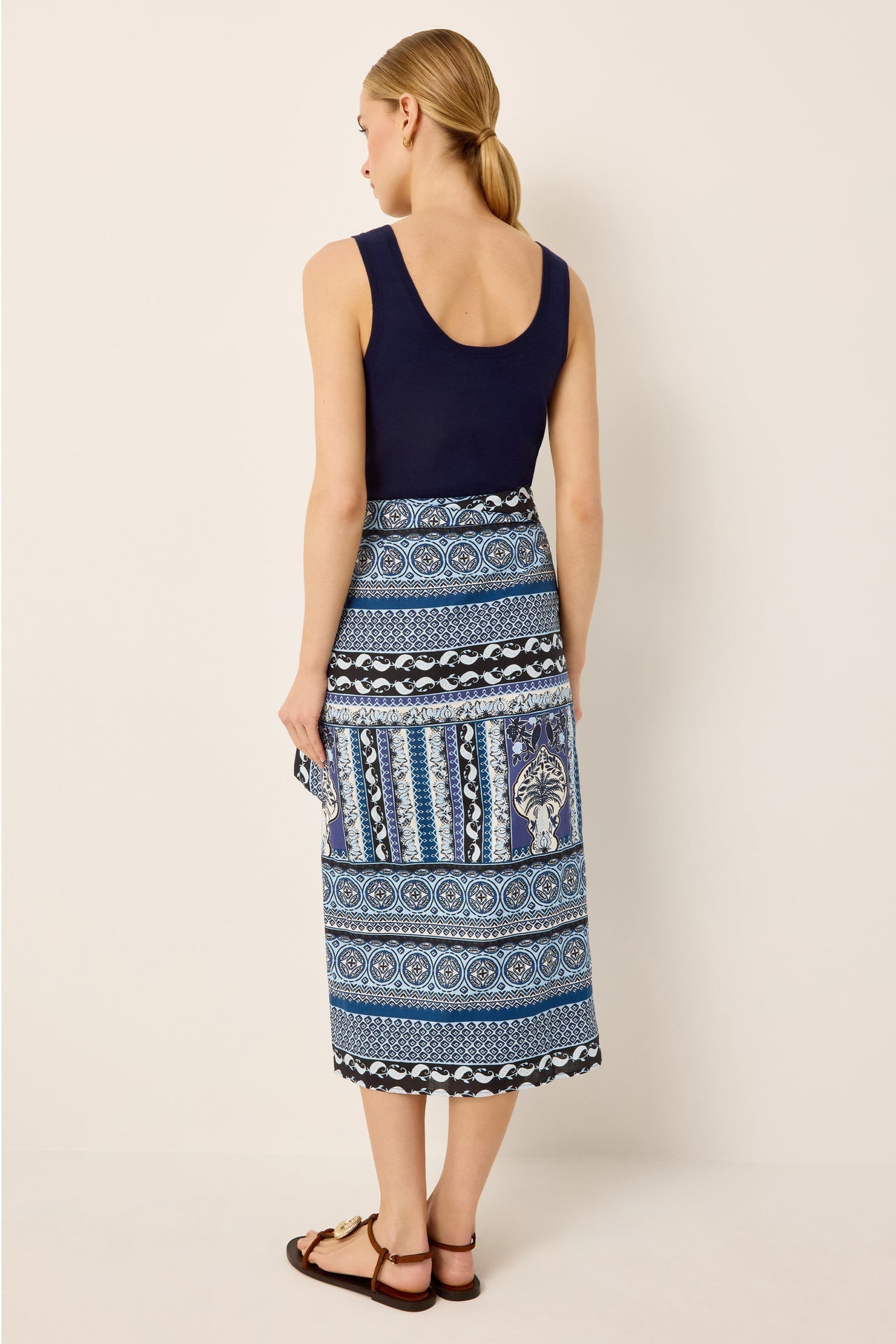 Women’s Marie Oliver SANDRA Wrap SKIRT Blue Tile Printed Wrap Skirt