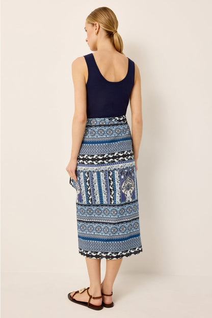 Women’s Marie Oliver SANDRA Wrap SKIRT Blue Tile Printed Wrap Skirt