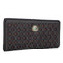 Black textured wallet with decorative button on a white background