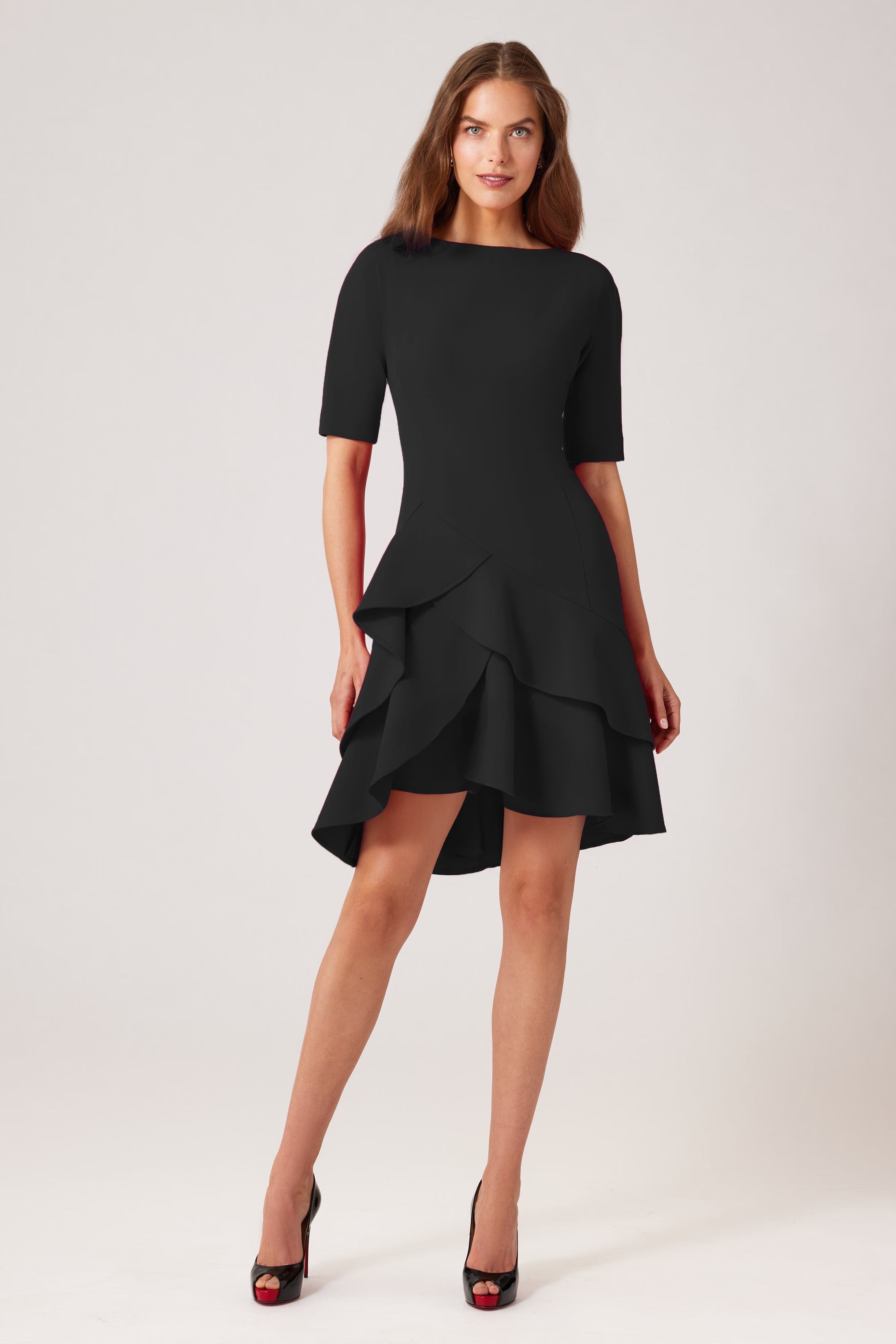 Teri Jon | Stretch Crepe Double Ruffle Hem Dress - Evelyne Talman