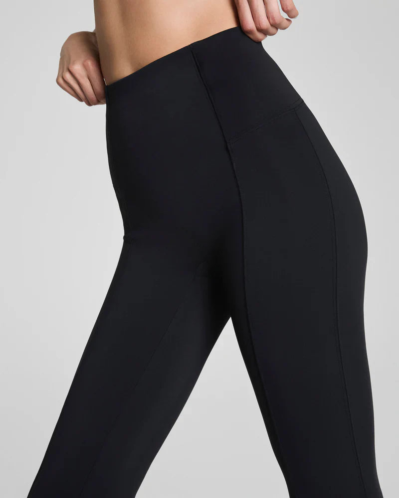 Black SPANX Dressy Micro Flare Leggings with a snug fit and flared hem, perfect for stylish, comfortable everyday wear.