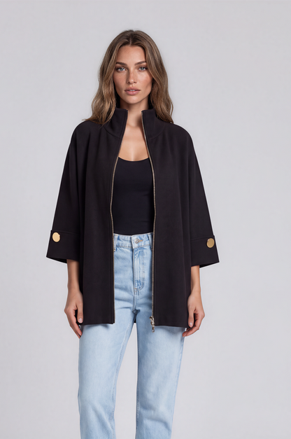 black  Crystal Trim Zip-Up Jacket 