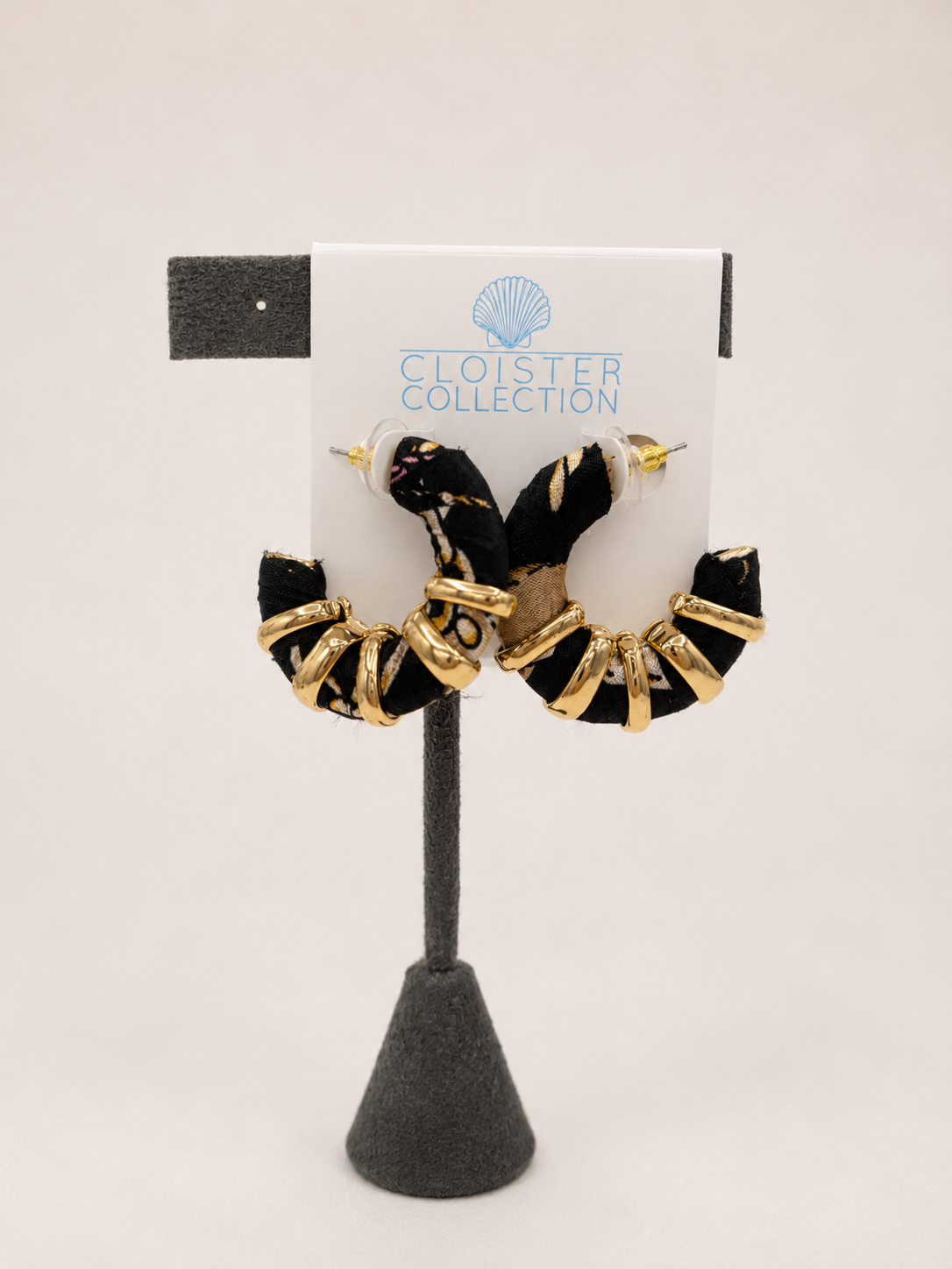 black Scarf Wrapped Hoop Earrings Georgia Uga football jewelry   fabric earrings