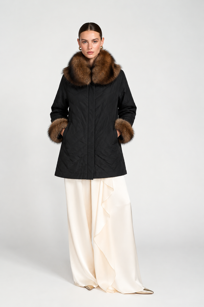 black and tan gradient  fur Reversible Silk to Fox Three Quarter Jacket  1