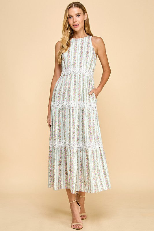 Tcec | Floral Stripe Print Scallop