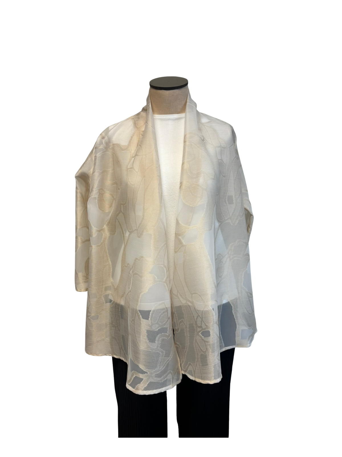 Cream swing cardigan by Caroline Rose featuring a shear elevated design, soft fabric, and relaxed fit for stylish comfort.