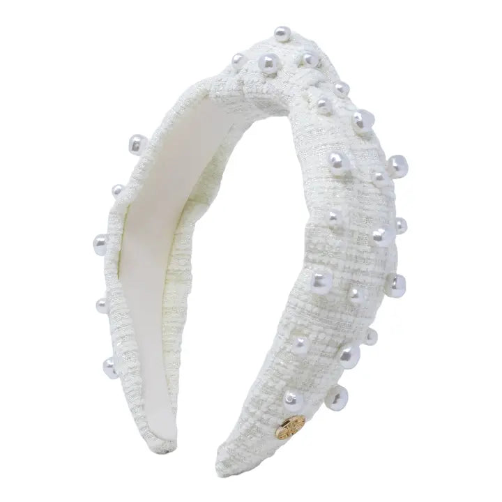 Slim Knot Embellished Headband, Coconut Boucle