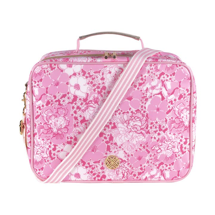 LIFEGUARD PRESS Conch Shell Pink Burst of Joy lunch bag, pink fabric with shell print, compact and stylish for on-the-go meals.