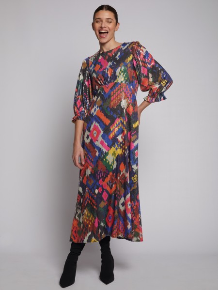 Vilagallo | Kara Ikat Sequined Print Dress