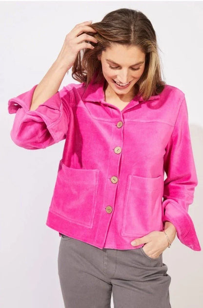 Fuchsia corded velour jacket from Escape by Hab with a relaxed fit and soft, plush fabric, suitable for casual wear.