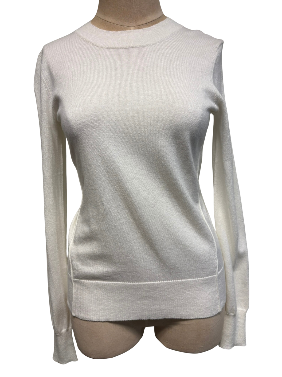 PureAmici crew neck sweater front view, soft knit sweater with classic fit and ribbed collar for casual comfort.