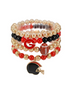 Set of sports-themed beaded bracelets with football and helmet charms on a white background