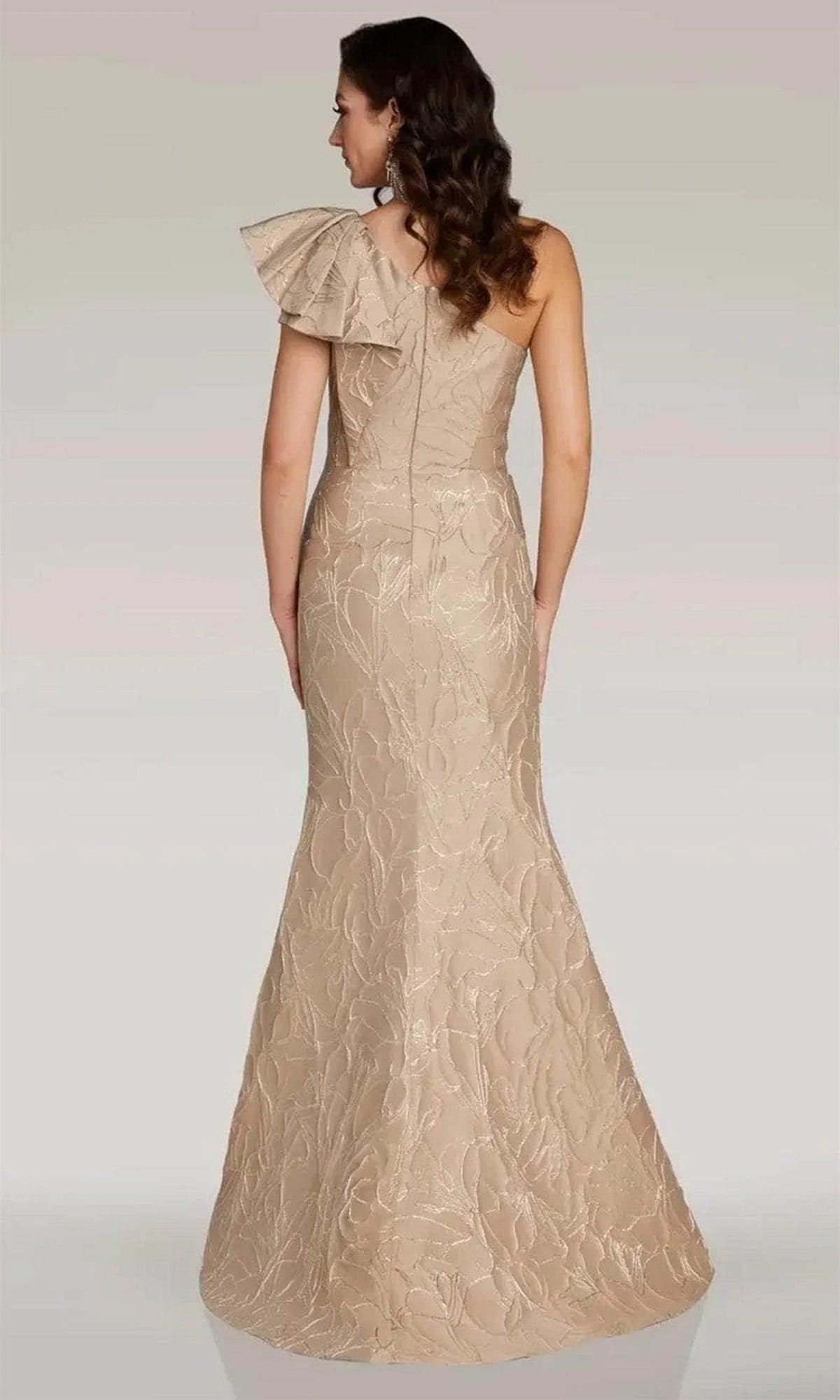 One Shoulder Floral Embossed Evening Dress - Gia Franco 12375