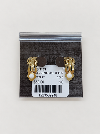 A pair of gold starburst stud clip-on earrings 
