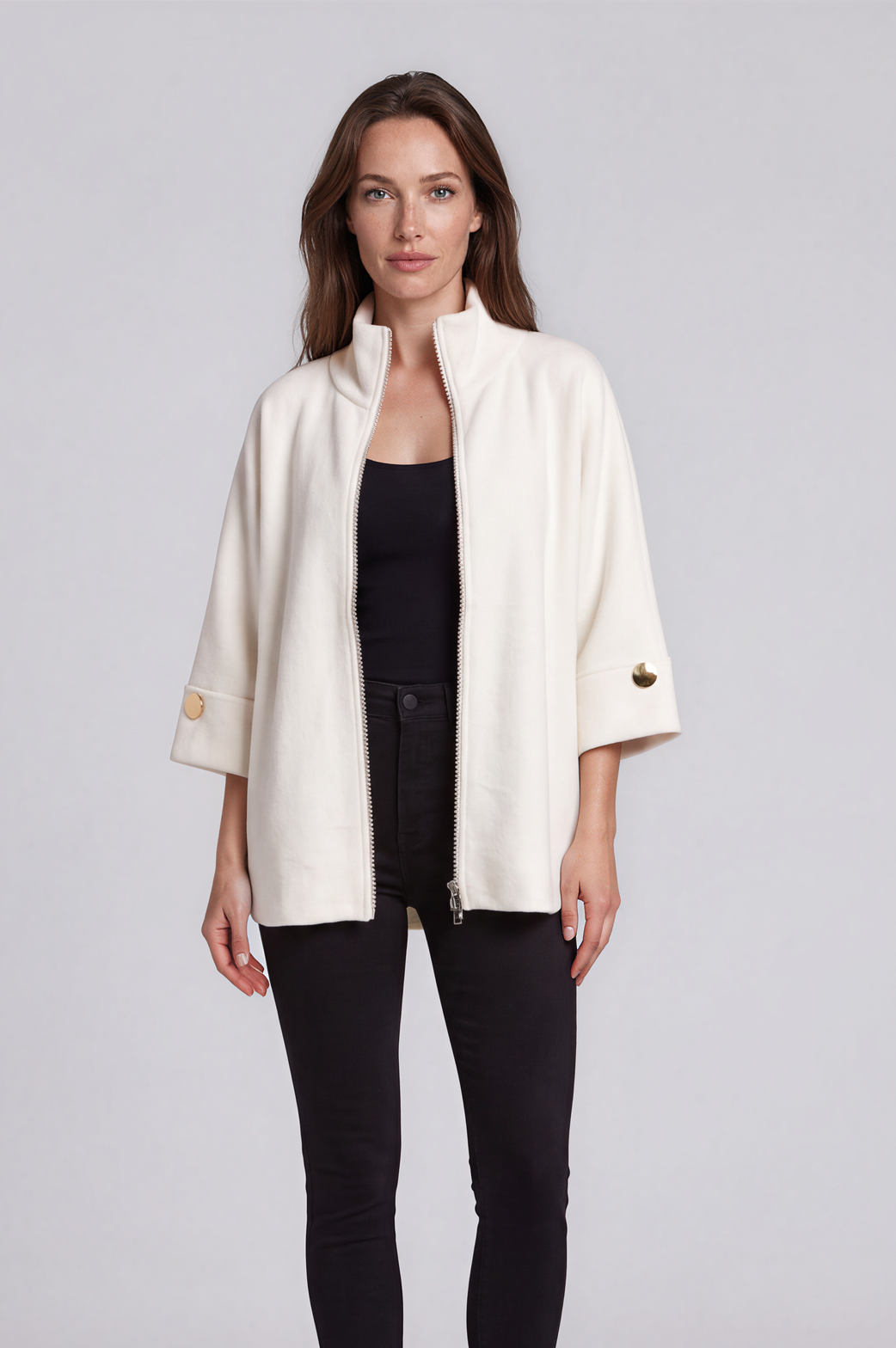 ivory Crystal Trim Zip-Up Jacket