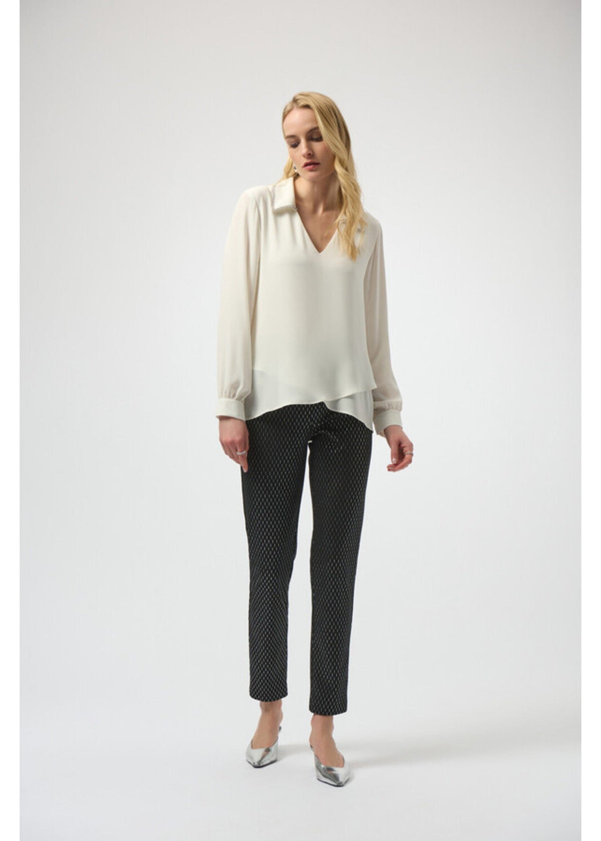 Joseph Ribkoff | Knit Slim Fit Pants - Black/Silver - Evelyne Talman