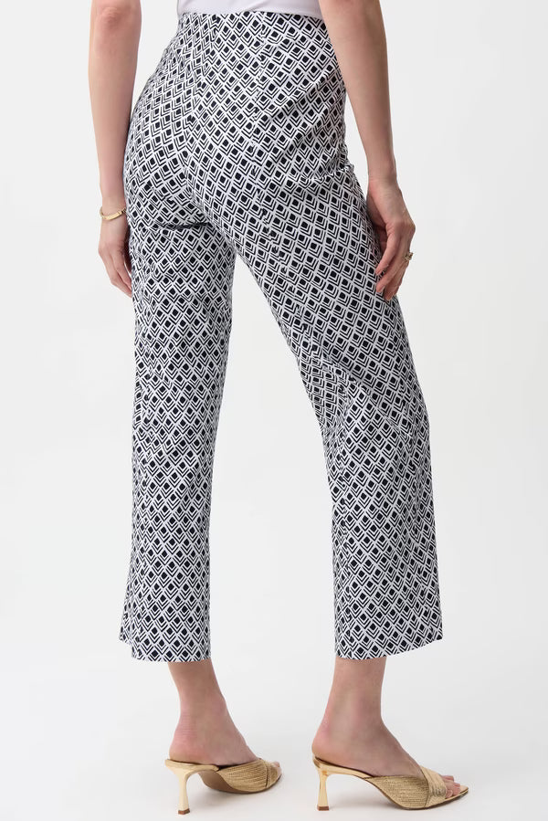 Joseph Ribkoff geo patterned cropped pants in midnight blue with vanilla accents, showcasing stylish and comfortable women&