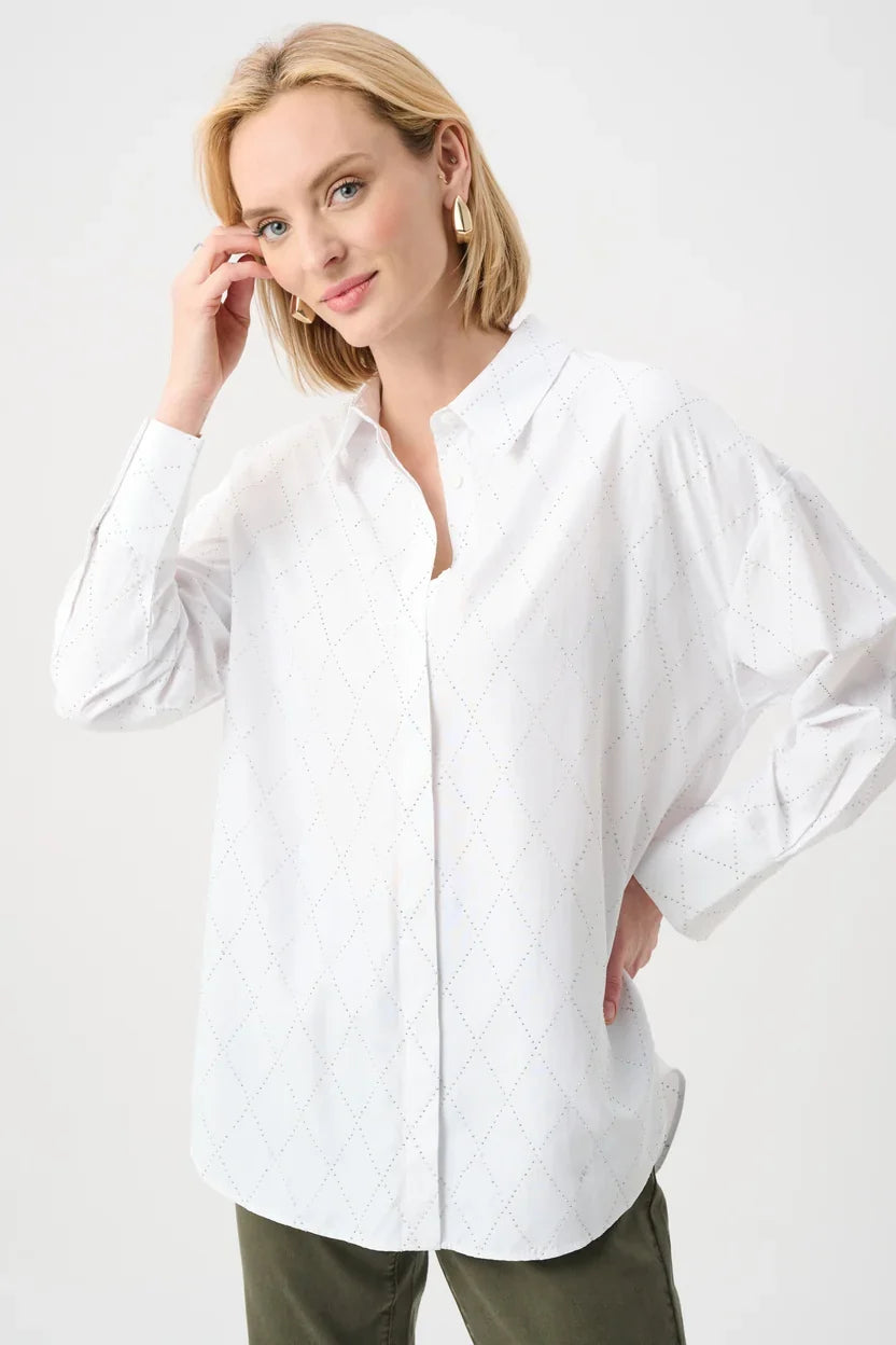 joseph ribkoff Rhinestone Harlequin Button-Down Shirt 263922