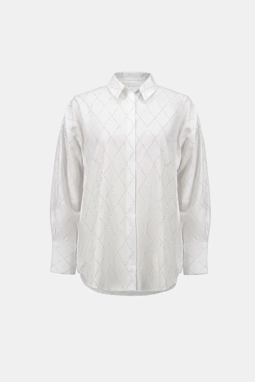 joseph ribkoff Rhinestone Harlequin Button-Down Shirt 263922
