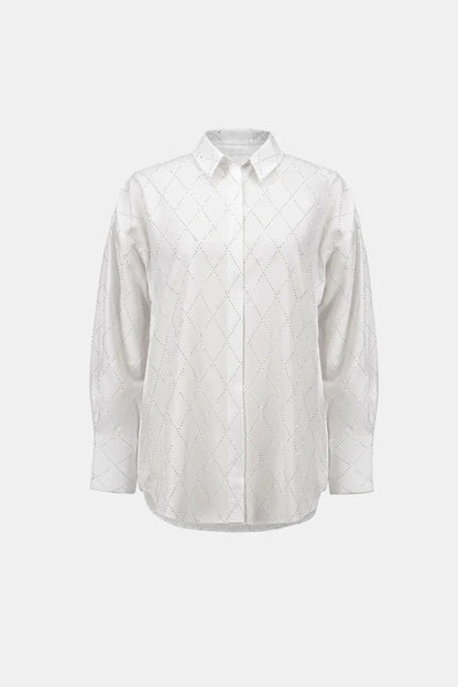 joseph ribkoff Rhinestone Harlequin Button-Down Shirt 263922