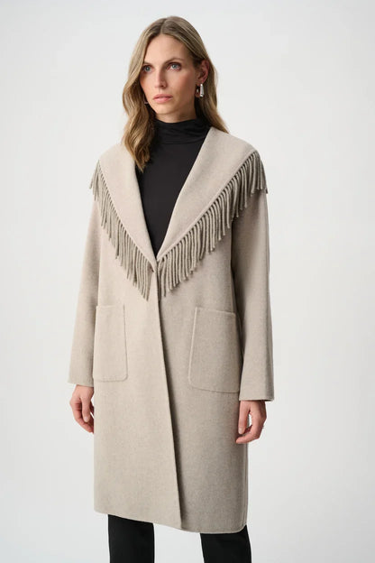 joseph ribkoff Wool Blend Fringed Coat 263912