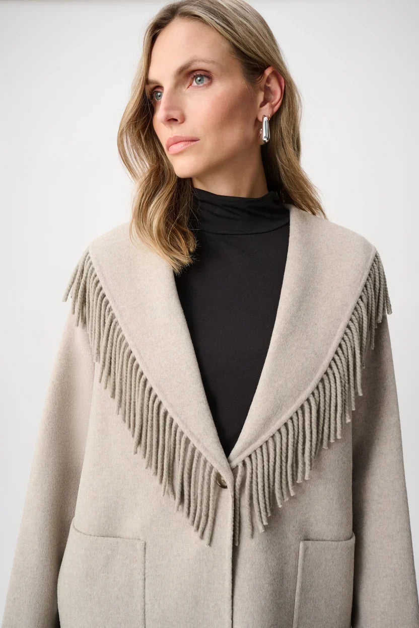 joseph ribkoff Wool Blend Fringed Coat 263912