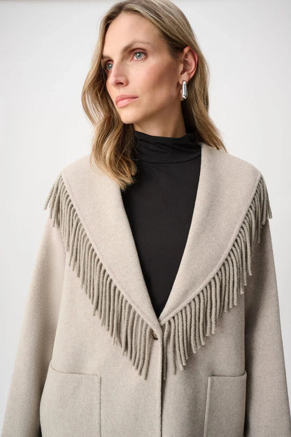 joseph ribkoff Wool Blend Fringed Coat 263912