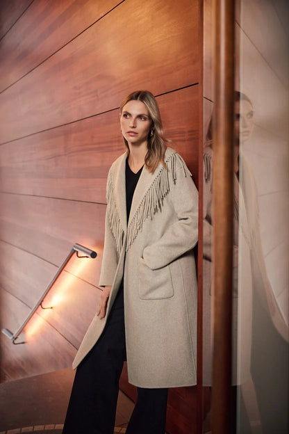 joseph ribkoff Wool Blend Fringed Coat 263912