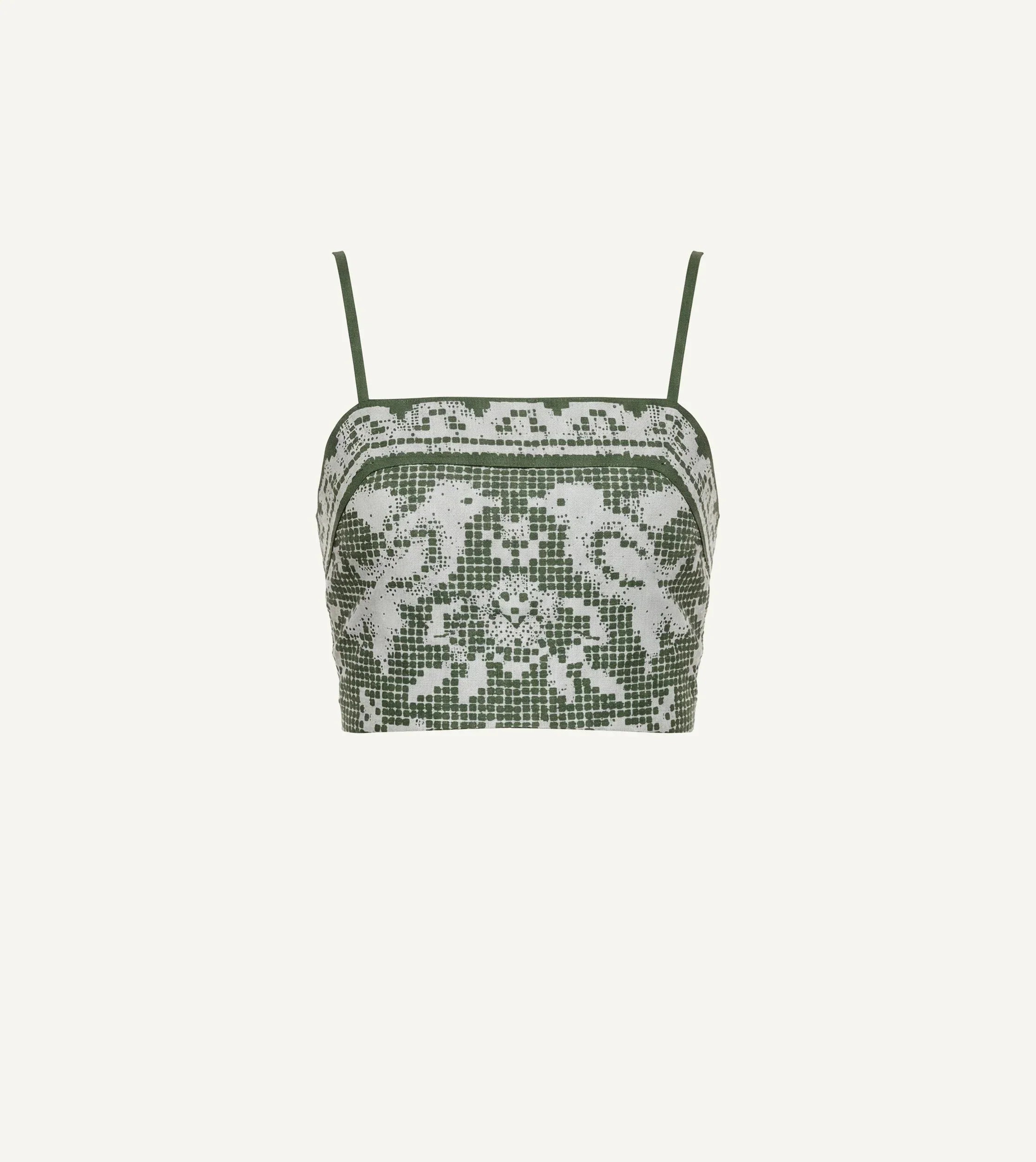 Green lace crop top with thin straps Cleobella  Juniper Top - Verdant Flight 