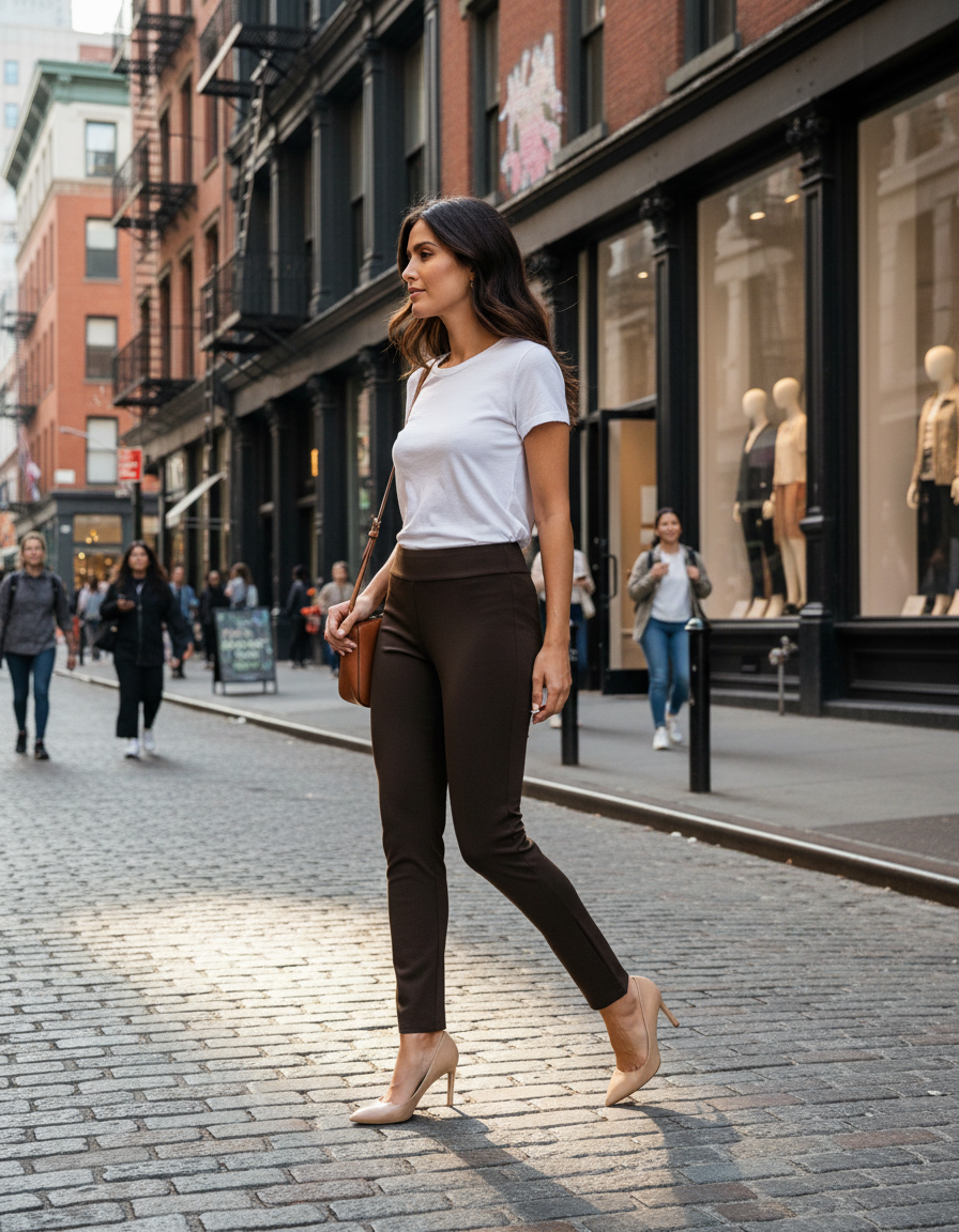 Microfiber Straight Leg Pant Brown