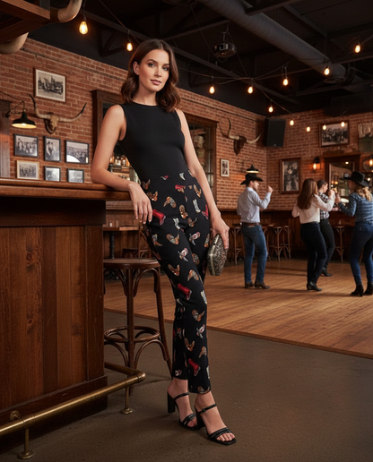 Pull on Ankle Pants Boot Print