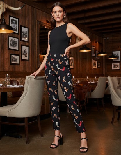 Pull on Ankle Pants Boot Print
