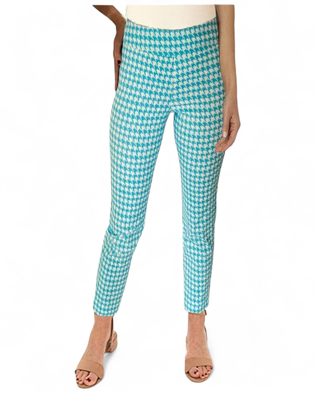 Pull on Pant Turquoise Mini Houndstooth