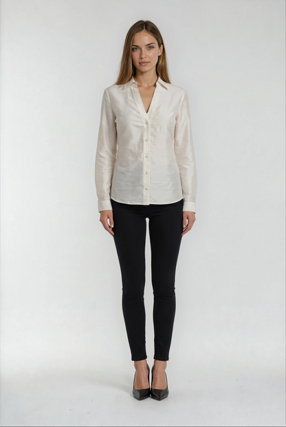 Woman blouse  white button-up shirt 