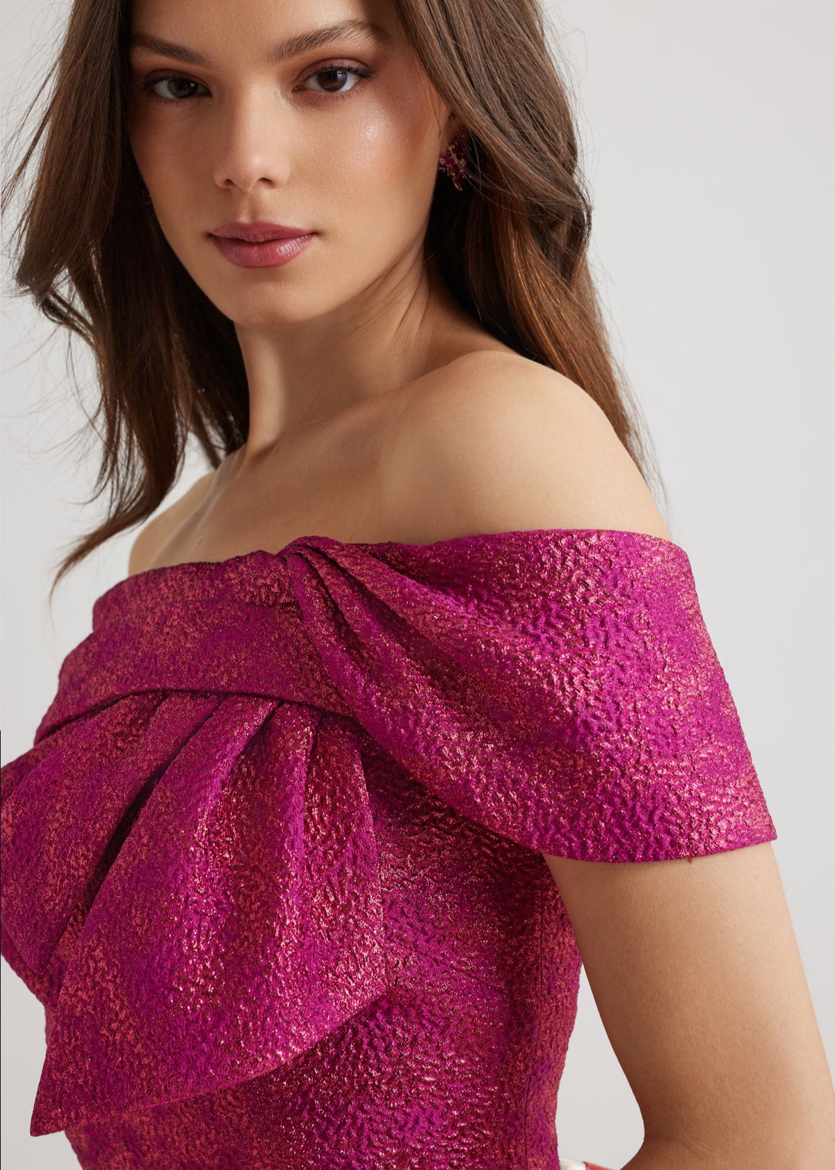 Pebble Jacquard Asymmetrical Bow Dress